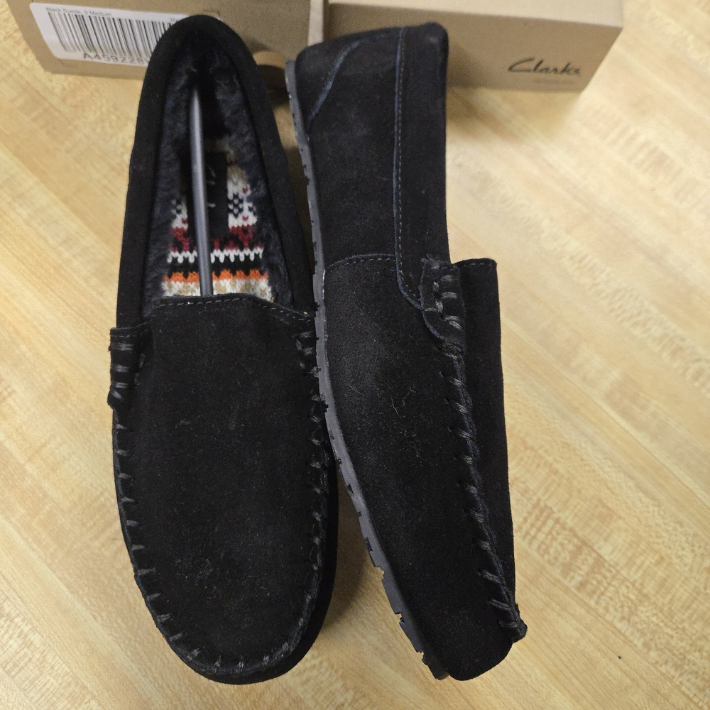 Clarks Women's Black Suede Slip-On Loafers